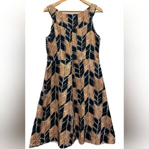 Merona Black and Tan Patterned Midi Dress